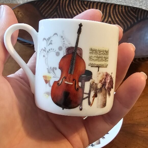 Porcelain Coffee Cup, Espresso Tea Cup, Saucer Violin Cello Musical Instruments - Picture 4 of 10